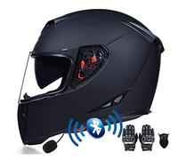 Cascos Moto Bluetooth Integrado,Casco de Moto Scooter con Guantes y Mascarilla, Casco Integral ECE Homologado con Doble Anti Niebla Visera para Mujer Hombre Adultos 55-64CM
