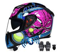 Cascos Moto Bluetooth Integrado,Casco de Moto Scooter con Guantes y Mascarilla, Casco Integral ECE Homologado con Doble Anti Niebla Visera para Mujer Hombre Adultos 55-64CM
