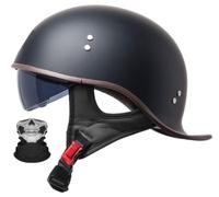 Cascos Moto Hombre Jet Casco Moto Jet Abierto Casco de Motocicleta Retro Estilo alemán Homologado ECE, Cascos de Media Cara Hombres Mujeres para ciclomotor Scooter 6,L=59-60cm