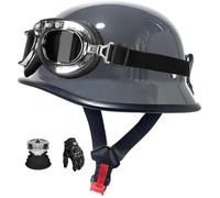 Cascos Moto Retro Casco Moto Hombre Jet Casco de Motocicleta Retro Estilo alemán Cascos Moto Abierto con Gafas Guantes Cascos Ciclomotor Hombres Mujeres, Casco Bici Homologado ECE 7,XL=61-62cm
