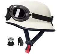 Cascos Moto Retro Casco Moto Hombre Jet Casco de Motocicleta Retro Estilo alemán Cascos Moto Abierto con Gafas Guantes Cascos Ciclomotor Hombres Mujeres, Casco Bici Homologado ECE 14,3XL=65-66cm