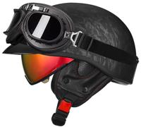 Cascos Moto Retro Casco Moto Jet Abierto Hombre Cascos de Motocicleta Retro Estilo alemán Casco Motocross con Gafas Casco Ciclomotor Hombres Mujeres Cascos Scooter Homologado ECE 6,XL=61-62cm
