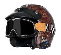 Cascos Motocicleta Abiertos Bluetooth Medio Casco Retro Jet Cuero con Gafas Casco Half-Helmet Cascos Moto 3/4 Jet Homologado ECEDOT Auriculares Y Micrófono Incorporados Z-4,S:55-56CM
