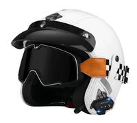 Cascos Motocicleta Abiertos Bluetooth Medio Casco Retro Jet Cuero con Gafas Casco Half-Helmet Cascos Moto 3/4 Jet Homologado ECEDOT Auriculares Y Micrófono Incorporados Z-5,M:57-58CM