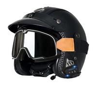 Cascos Motocicleta Abiertos Bluetooth Medio Casco Retro Jet Cuero con Gafas Casco Half-Helmet Cascos Moto 3/4 Jet Homologado ECEDOT Auriculares Y Micrófono Incorporados R,L:59-60CM