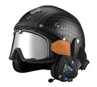 Cascos Motocicleta Abiertos Bluetooth Medio Casco Retro Jet Cuero con Gafas Casco Half-Helmet Cascos Moto 3/4 Jet Homologado ECEDOT Auriculares Y Micrófono Incorporados H,XXL:63-64CM