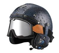Cascos Motocicleta Abiertos Bluetooth Medio Casco Retro Jet Cuero con Gafas Casco Half-Helmet Cascos Moto 3/4 Jet Homologado ECEDOT Auriculares Y Micrófono Incorporados D,S:55-56CM