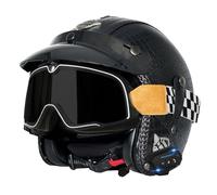 Cascos Motocicleta Abiertos Bluetooth Medio Casco Retro Jet Cuero con Gafas Casco Half-Helmet Cascos Moto 3/4 Jet Homologado ECEDOT Auriculares Y Micrófono Incorporados Z-14,M:57-58CM