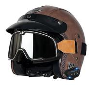 Cascos Motocicleta Abiertos Bluetooth Medio Casco Retro Jet Cuero con Gafas Casco Half-Helmet Cascos Moto 3/4 Jet Homologado ECEDOT Auriculares Y Micrófono Incorporados T,L:59-60CM