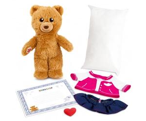 Casdon Build-A-Bear Workshop Mini Bear Friend & Outfit Pack - Mini Oso de 9 Pulgadas (22.9 cm) - Cosas, Vestidos y Abrazos - Compatible con estación de Relleno - A Partir de 3 años