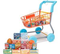 Casdon Carrito de la Compra de Juguete Colorido para niños a Partir de 3 años. Equipado con Todo lo Necesario para un emocionante Viaje de Compras, Naranja y Azul