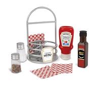 Casdon Heinz - Organizador de Salsa | Juego de Cocina de 9 Piezas para niños a Partir de 3 años | Incluye Ketchup de Tomate, vinagre, salero y pimentero, servilletas y Organizador