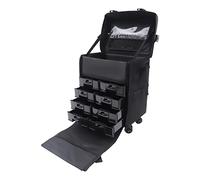 Case 2 en 1 - Neceser de maquillaje profesional con cajones, maletín de maquillaje, maletín de viaje, maletín de viaje, maletín de peluquería y cosméticos, Negro , Rectangular