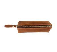 Case de lápiz de cuero 1pc 6.7x2.4x2 pulgadas de bolsillo de cuero vintage con cremallera de la caja de lápiz marrón marrón Bolsa de cuero portátil para hombres Mujeres y artistas Oficina de tra