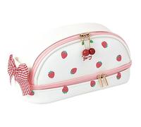 Case de lápiz Kawaii, caja de lápiz de gran capacidad, bolsa de cremallera portátil con mango de arco, caja de PU impermeable, estética para suministros escolares de espacio de trabajo de la oficina