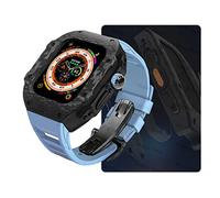 Case de reloj de fibra de carbono y kit de modernización de correa de fluororrubber, compatible con Apple Watch Ultra 9 8 7 6 5 4 SE 44mm 45 mm 49 mm Ratio de reemplazo Banda y estuche de reloj