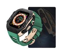 Case de reloj de fibra de carbono y kit de modernización de correa de fluororrubber, compatible con Apple Watch Ultra 9 8 7 6 5 4 SE 44mm 45 mm 49 mm Ratio de reemplazo Banda y estuche de reloj