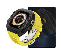 Case de reloj de fibra de carbono y kit de modernización de correa de fluororrubber, compatible con Apple Watch Ultra 9 8 7 6 5 4 SE 44mm 45 mm 49 mm Ratio de reemplazo Banda y estuche de reloj