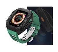 Case de reloj de fibra de carbono y kit de modernización de correa de fluororrubber, compatible con Apple Watch Ultra 9 8 7 6 5 4 SE 44mm 45 mm 49 mm Ratio de reemplazo Banda y estuche de reloj