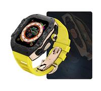 Case de reloj de fibra de carbono y kit de modernización de correa de fluororrubber, compatible con Apple Watch Ultra 9 8 7 6 5 4 SE 44mm 45 mm 49 mm Ratio de reemplazo Banda y estuche de reloj