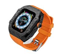 Case de reloj de fibra de carbono y kit de modernización de correa de fluororrubber, compatible con Apple Watch Ultra 9 8 7 6 5 4 SE 44mm 45 mm 49 mm Ratio de reemplazo Banda y estuche de reloj