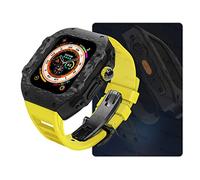 Case de reloj de fibra de carbono y kit de modernización de correa de fluororrubber, compatible con Apple Watch Ultra 9 8 7 6 5 4 SE 44mm 45 mm 49 mm Ratio de reemplazo Banda y estuche de reloj