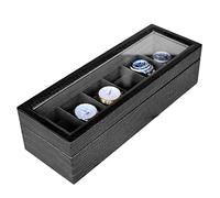 CASE ELEGANCE - Caja de reloj de imitación de piel, textura de cocodrilo, caja de reloj para hombre y mujer, caja de almacenamiento para relojes, organizador con tapa de cristal, 6 compartimentos