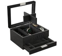CASE ELEGANCE Caja organizadora de reloj de 8 ranuras para hombres, acabado negro, caja de exhibición de reloj, bandeja de valet modular, Apple Watch compatible con Apple Watch Stand