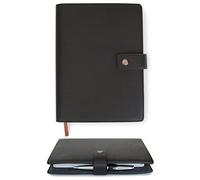 CASE ELEGANCE Funda para diario recargable de cuero de grano completo negro con cuaderno forrado A5, cuero DURA a prueba de arañazos