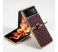 Case For Samsung Galaxy Z Flip4 Flip3 Plain Leather Folding Phone Case With Ring Stand All-Inclusive Z Flip3 4 Protective Cover,Black2,For Galaxy Zflip3, YHNNH, shadow red, For Gala*y ZFlip3