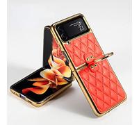 Case For Samsung Galaxy Z Flip4 Flip3 Plain Leather Folding Phone Case With Ring Stand All-Inclusive Z Flip3 4 Protective Cover,Black2,For Galaxy Zflip3, YHNNH, Burning Orange, For Gala*y ZFlip3
