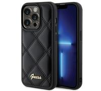 Case iPhone 15 Pro Max Guess HardCover con Logo Dorado en Cuero Negro