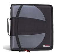 Case-it - Carpeta doble con cremallera 2 en 1, dos anillos en D de 1.5 pulgadas, incluye estuche para lápices, múltiples bolsillos, capacidad para 600 hojas, viene con correa para el hombro, color