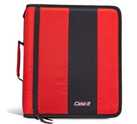 Case-It The Classic - Carpeta con cremallera, juntas tóricas de 2 pulgadas, múltiples bolsillos, capacidad de 800 hojas, viene con correa para el hombro, color rojo D-251