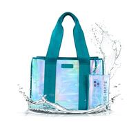 Case-Mate Emerald Blue Beach Tote - Iridescent Beach Bag with Phone Pouch for Women - Waterproof, Tip-Proof, Foldable & Washable - Tote Bag for Pool, Travel and Vacation - Large