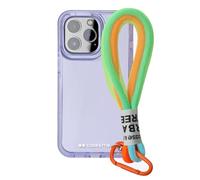case&me Funda con cordón Urban para iPhone 14 Pro, cordón Multiusos extraíble, Funda Transparente Colorida, Carcasa Fashion, Morado