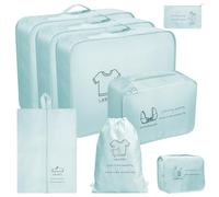 CaseBot Juego de 8 organizadores para maletas, organizador de viaje con cubos de embalaje, bolsa de zapatos, bolsa de lavandería y colgadores de inodoro para entusiastas de los viajes o mujeres, color