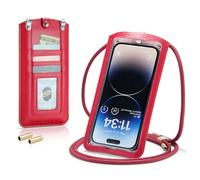 Casecond Bolsos Bandolera para Mujer Carteras Universal Mini Bolso Movil Monederos con Correa para iPhone 15 14 13 12 11 Pro MAX Samsung Z Flip 5 4 S23 Ultra Plus Xiaomi Redmi hasta 7.3" Rojo Claro