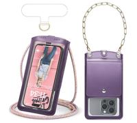 Casecond Bolsos Bandolera para Mujer Hombre Carteras Universal Mini Bolso Movil Monederos con Correa Pequeño Crossbody con Ventana de Cámara Cadena de Muñeca para iPhone 16 Samsung hasta 7.5" Morado