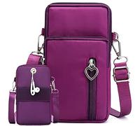 Casecret Bolso Messenger Mujeres Casual Bandolera de 3 Capas La Moda teléfono móvil Bolsa de Cremallera Brazo Bolsillo Colgante Cartera el Deporte al Aire Libre para iPhone Samsung hasta 7.5" Morado