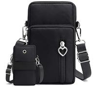 Casecret Bolso Messenger Mujeres Casual Bandolera de 3 Capas La Moda teléfono móvil Bolsa de Cremallera Brazo Bolsillo Colgante Cartera el Deporte al Aire Libre para iPhone Samsung hasta 7.5" Negro