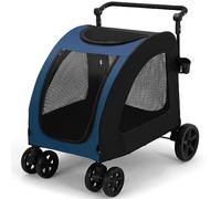 CASEGO Carrito para Mascotas con Ventana de Malla Transpirable, Rueda Delantera, Rueda Universal amortiguadora, Almacenamiento Plegable, Adecuado para Perros medianos y Grandes (Blue)