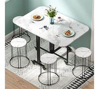 CASEGO Mesa de Comedor Plegable, Marco de Metal de Escritorio de mármol de imitación, Mesa de Comedor pequeña Minimalista Moderna para el hogar (White 4 stools)