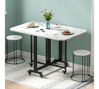 CASEGO Mesa de Comedor Plegable, Marco de Metal de Escritorio de mármol de imitación, Mesa de Comedor pequeña Minimalista Moderna para el hogar (White 2 stools)