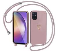 CaseLover Funda con Cuerda para Samsung Galaxy A51 4G Carcasa Suave Silicona Líquida Case con Ajustable Collar Correa de Cuello Cordón Anti-Choque Funda Colgante para Samsung Galaxy A515F, Rosado