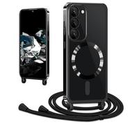 CaseLover Funda Magnética con Cuerda para Samsung Galaxy S21 FE 5G Carcasa Suave Silicona Transparente Case con Ajustable Collar Correa de Cuello Cordón Anti-Choque Funda para Samsung S21 FE, Negro