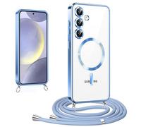 CaseLover Funda Magnética para Samsung Galaxy S21 FE 5G con Cuerda, [Compatible con MagSafe] Carcasa Protectora Silicona Transparente con Ajustable Collar Correa de Cuello Cordón AntiChoque, Azul