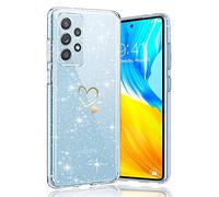 CaseLover Funda para Samsung Galaxy A52S 5G/A52 5G/4G, Carcasa Purpurina Transparente con Love-Heart Patrón Galvanoplastia Protectora Suave TPU Silicona Anti-Choques Fundas para Samsung A52, Clear B