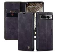 CaseMe Cuero Funda Compatible con Google Pixel 7 Pro,Ranuras para Tarjetas Soporte,Vintage Cierre Magnético Capa Plegable Cartera,Tapa Carcasa para Google Pixel 7 Pro, Negro