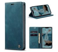 CaseMe Cuero Funda Compatible con iPhone 11 Pro,Ranuras para Tarjetas Soporte,Vintage Cierre Magnético Capa Plegable Cartera,Tapa Carcasa para iPhone 11 Pro, Azul
